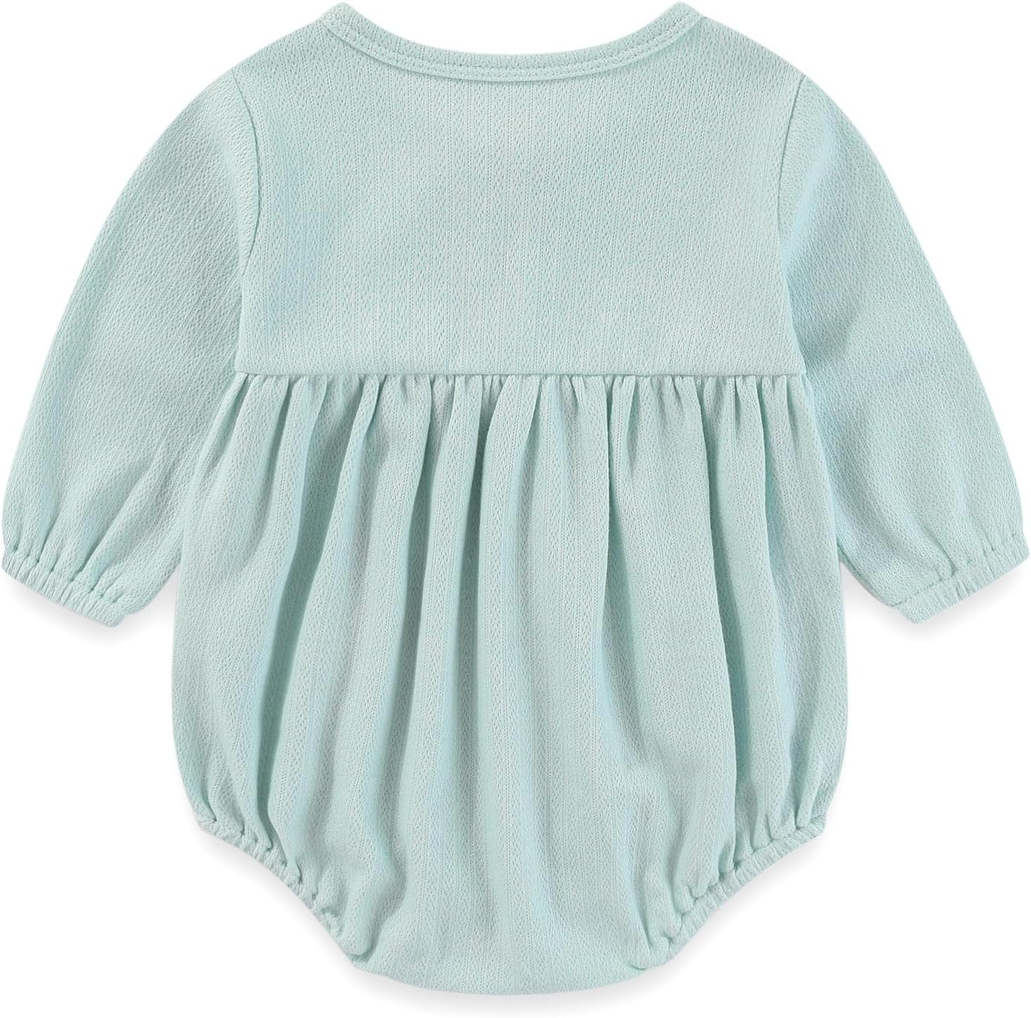 Newborn Baby Girl Clothes Cotton Bubble Rompers Infant Outfit Floral Long Sleeve Bodysuit, 3 Pack - Image 3