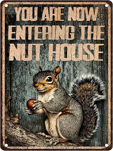 Letrero de metal vintage con texto en inglés You Are Now Entering The Nut House Squirrel, decoración de pared retro para cocina, garaje, hogar, bar,