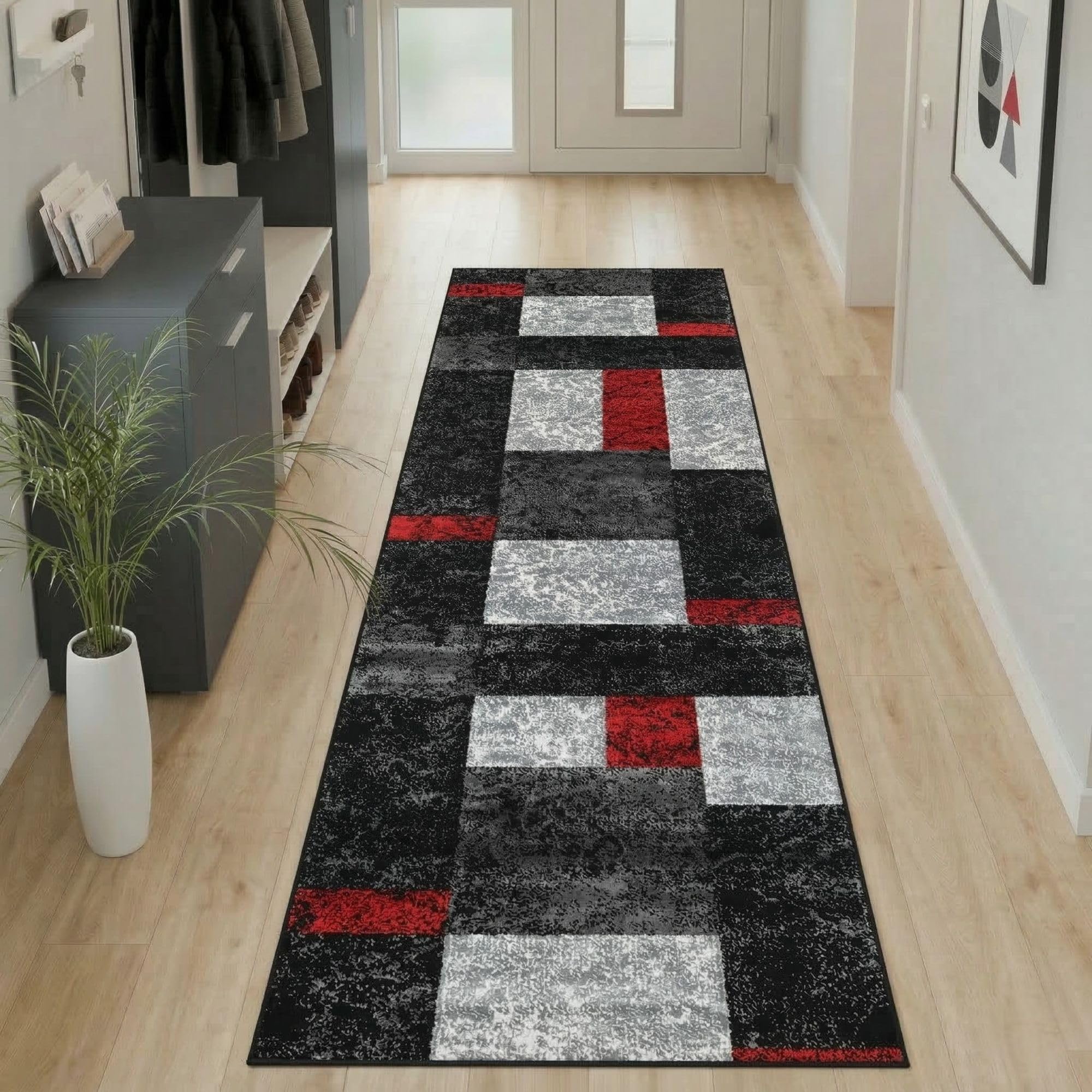 Carpetsale24 Teppich Kurzflor Konturenschnitt in Schwarz Grau Weiß - Kariertes Design, Extra Weich, Waschbar, Pflegeleicht - Für Wohnzimmer, Schlafzimmer, Esszimmer