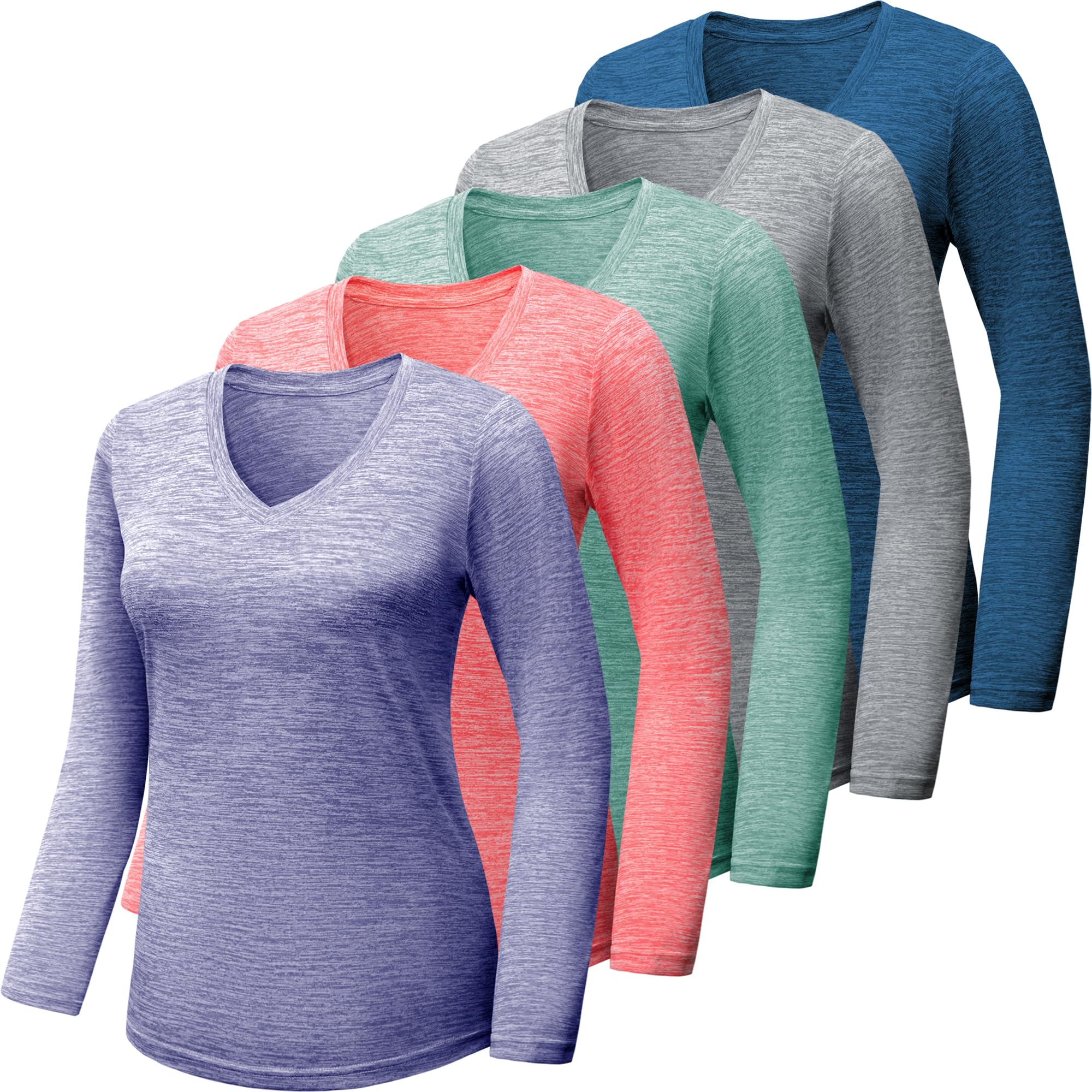 BALENNZ Camisetas de entrenamiento de manga larga para mujer, cuello en V, absorben la humedad, secado rápido, para gimnasio, atletismo