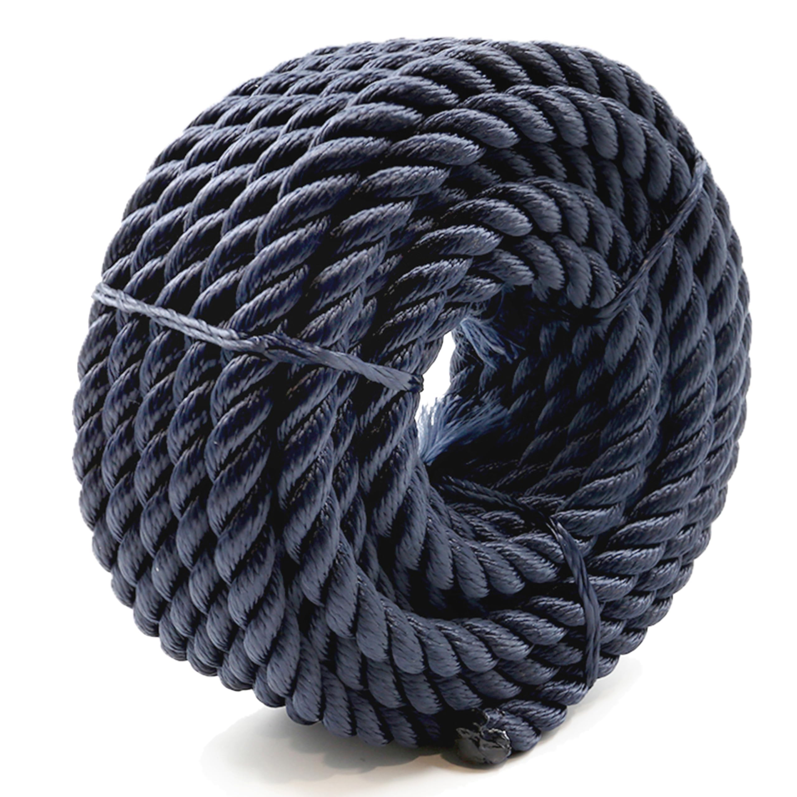 Heavy Duty Twisted PP/Polyester/Nylon Rope, Weather-Resistant &amp; Waterproof Rope for Pool, Marine, Camping, Household Use, Construction &amp; Rigging Applications (Navy, 1/2in X 32FT)