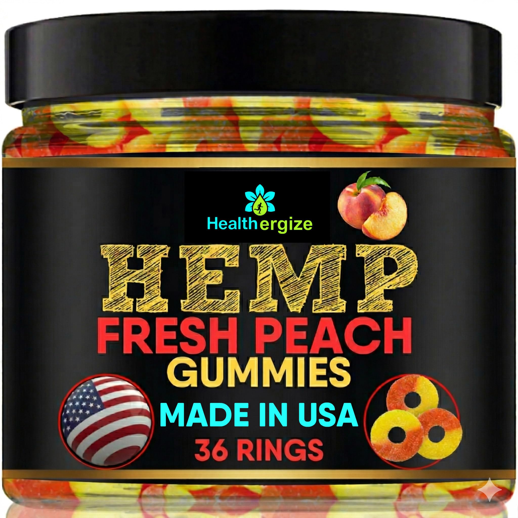 Hemp Gummies for Sleep-Fresh Peach Rings-Full Flavor Peach Gummy Edibles -Natural Hempseed Oil Calm & Relaxation-Made in USA