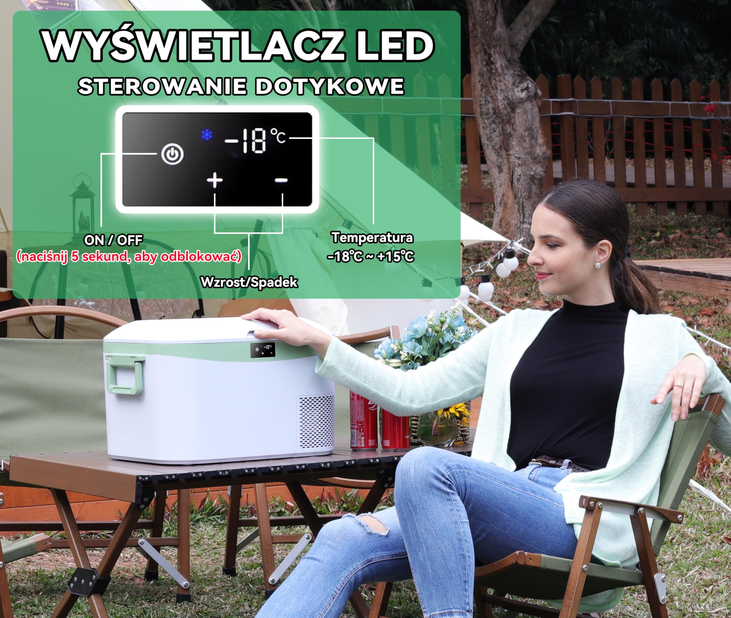 BINGI przenośna lodówka samochodowa 12.8 l, 12/24 V DC i 230 V AC, mini zamrażarka do samochodu, ciężarówki, na kemping, do domu (15°C do -18℃)