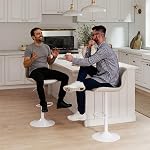 Youhauchair Bar Stools Set of 2, PU Leather Counter Height Barstools with Back, Height Adjustable Swivel Bar Chairs, Modern Armless Kitchen Island Stool, White
