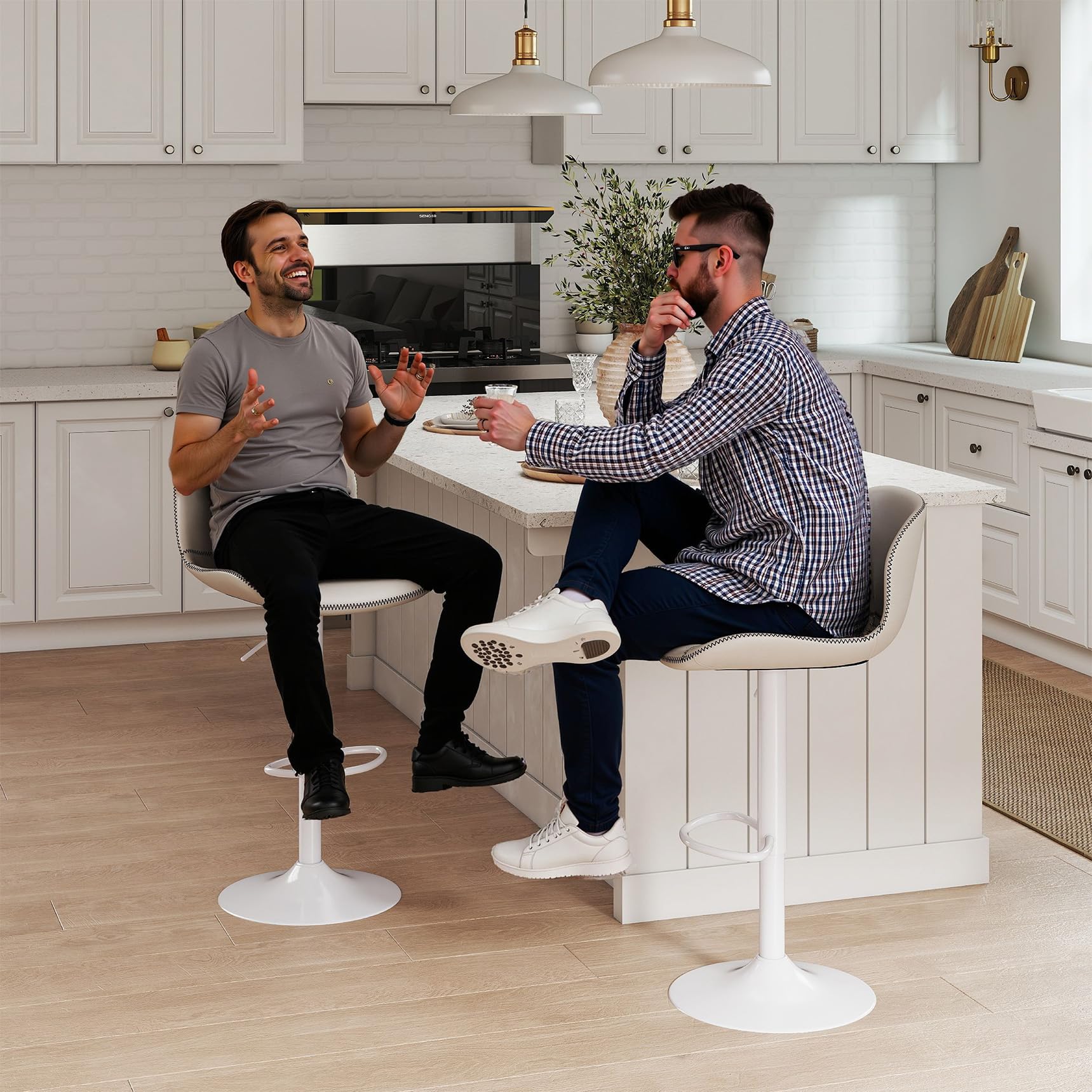 Youhauchair Barhocker 2er Set, Barhocker Höhenverstellbar aus Kunstleder, wasserdicht und verschleißfest, Barhocker mit Lehne, Drehbarer bar Stool, modern, Weiß