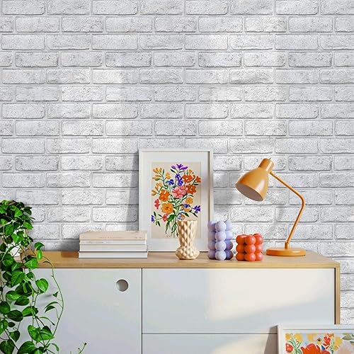 COMSTICKC 3D Faux Brick Peel and Stick Wall Panels, White