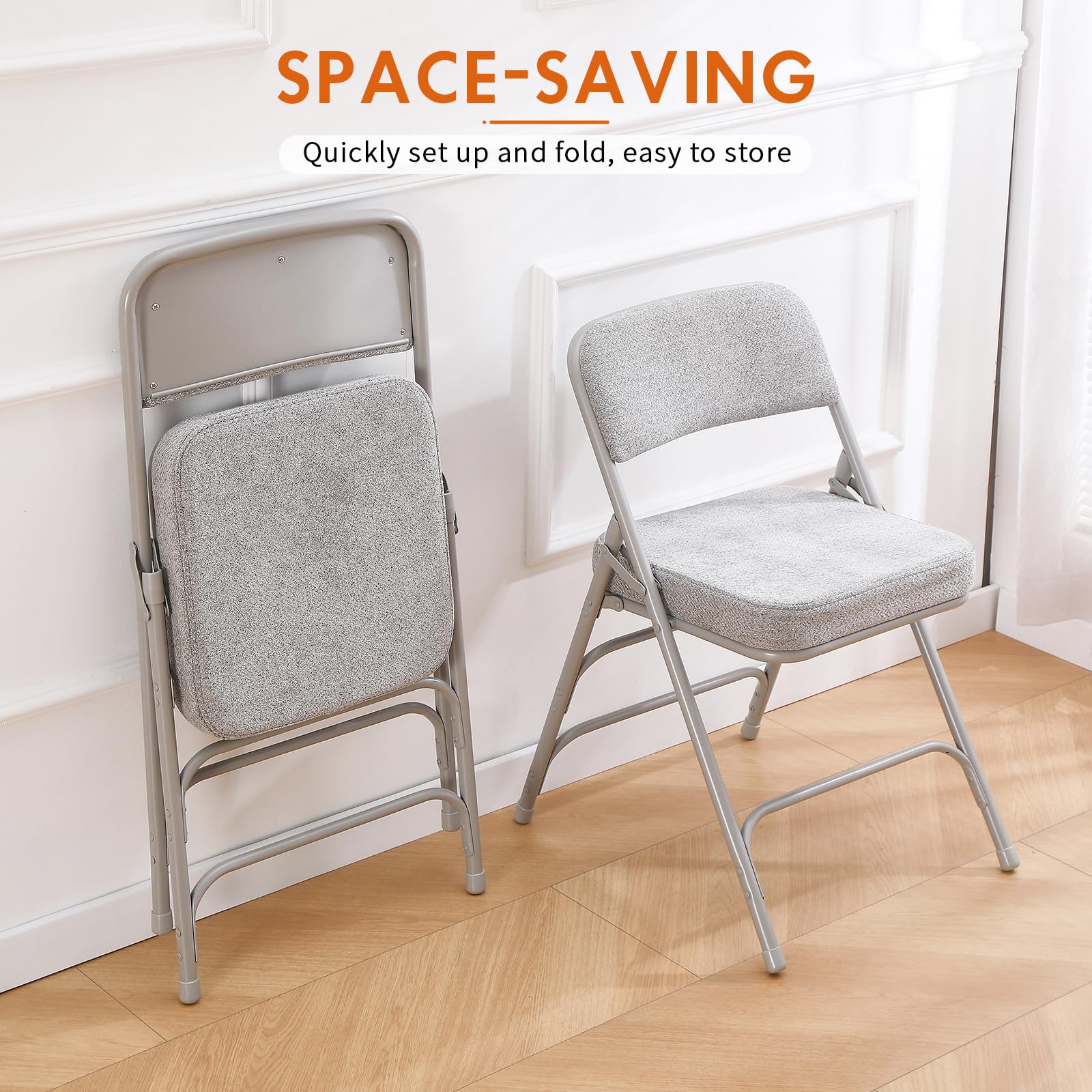 Chaise pliante rembourrée, avec siège rembourré épais en tissu, chaise pliable portable en métal pour une utilisation en intérieur et en extérieur, chaise rembourrée durable et confortable pour la