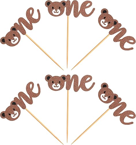 Miniatura 3 de Ercadio Paquete de 24 adornos para cupcakes con purpurina de oso de bebé para primer cumpleaños, baby shower, fiesta de primer cumpleaños,