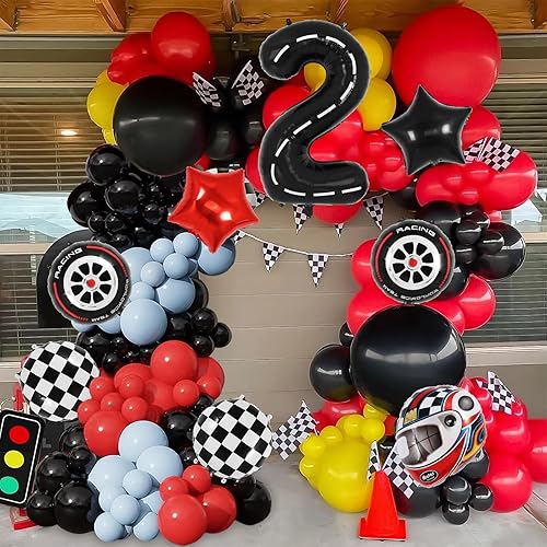 Miniatura 2 de 2 globos de auto de carreras, globo número 2 de 40 pulgadas, globo grande de aluminio Mylar para carreras de cumpleaños de 2 años, decoración de