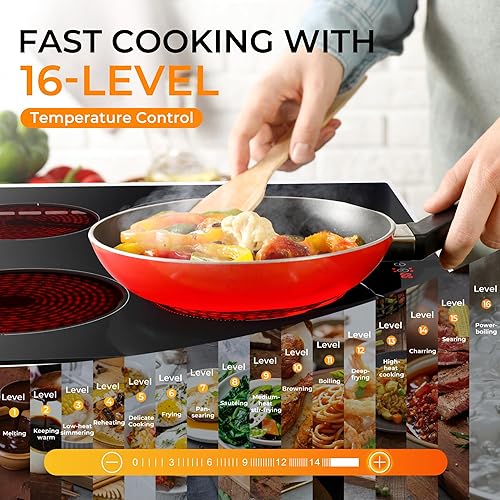 Miniatura 3 de EUHOMY Placa de cocción de 4 quemadores de 24 pulgadas, estufa eléctrica de 220 V, quemadores eléctricos integrados de 6000 W para cocinar, control