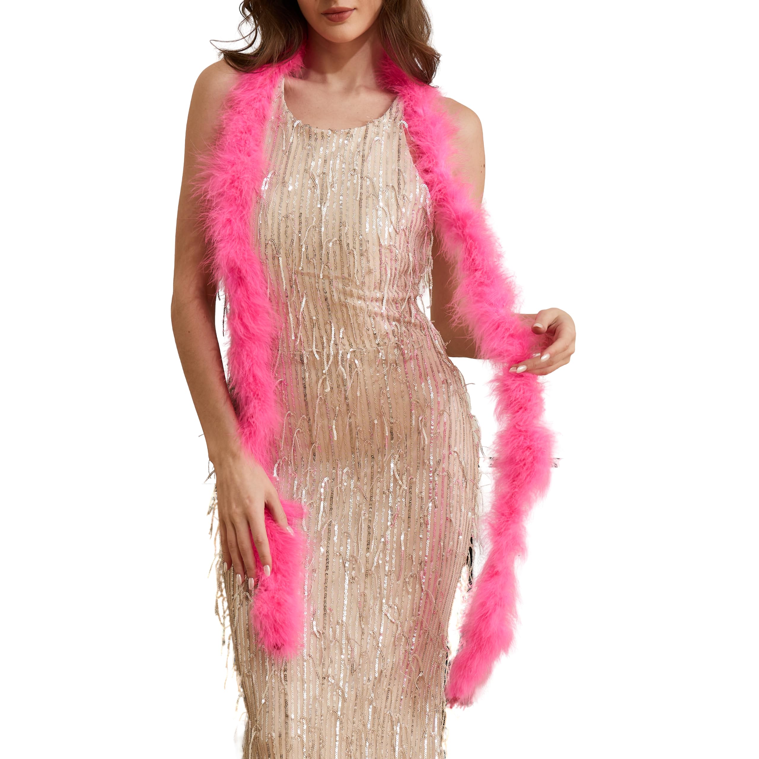 2 Yards 20g Fluffy Marabou Feather Boa for DIY Craft Sewing Trim Home Wedding Party Decoration-Pink