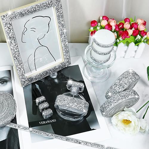 Miniatura 3 de Dowarm Cinta autoadhesiva de diamantes de imitación plateada, 3 yardas, tiras brillantes para manualidades, decoración de boda