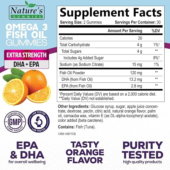 Omega 3 Fish Oil Gummies - Extra Strength Omega-3 Supplement with High Absorption EPA & DHA - Best Essential Fatty Acids for Heart Health, Brain & Joint Support - Made for Kids & Adults - 60 Gummies
