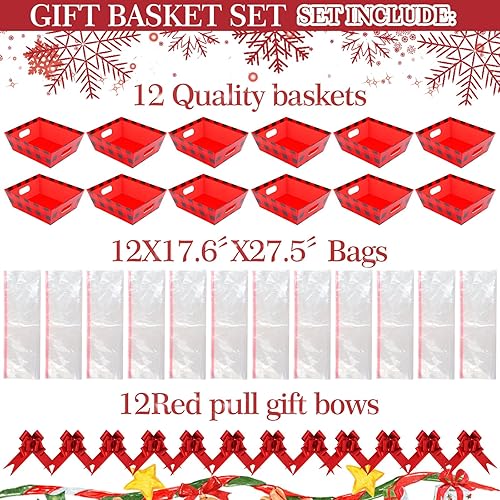 Miniatura 3 de Kolewo4ever Juego de 36 cestas de Navidad de regalo de 8 x 10 pulgadas, cestas de regalo vacías para llenar con cesta vacía, bolsas de cesta, lazos