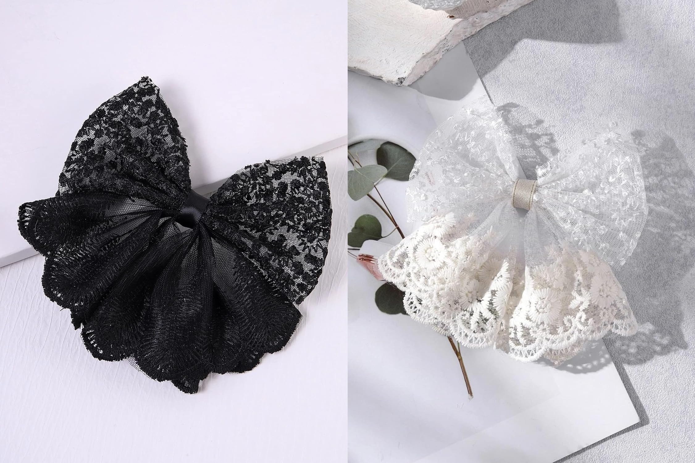 Blubby Big Lace Embroidery Hair Bow Clip Bowknot Hair Slides Metal Duckclip Hair Accessories For Girls & Women Pigtail Bow Clip Hair Clip for Women Girls, Black & White, Pack of 2 (B0CSPPLTDN) Amazon Price History, Amazon Price Tracker