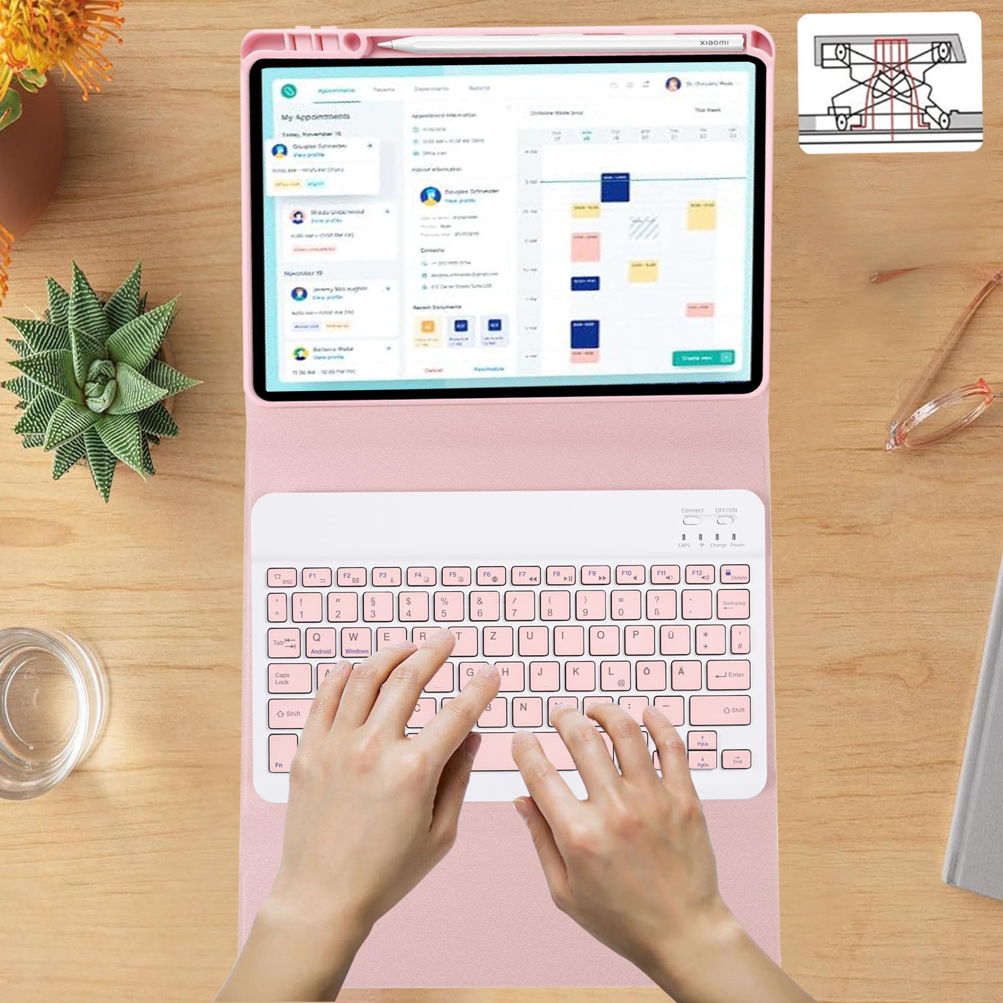 Magnet-Tastatur Mit Hülle Für Xiaomi Pad 7 Pro / 7 (2024) – QWERTZ-Layout, Rosa