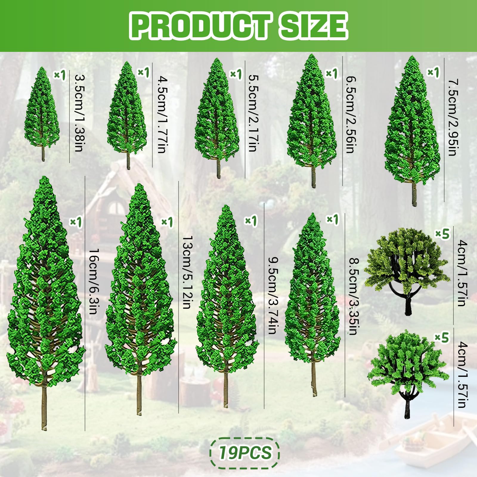 Alberi Modellismo Set 19 Pezzi, Alberi in Miniatura 3,5-13 cm, Modello Alberi Misti per Diorami, Plastico Ferroviario, Paesaggi in Miniatura e Decorazioni