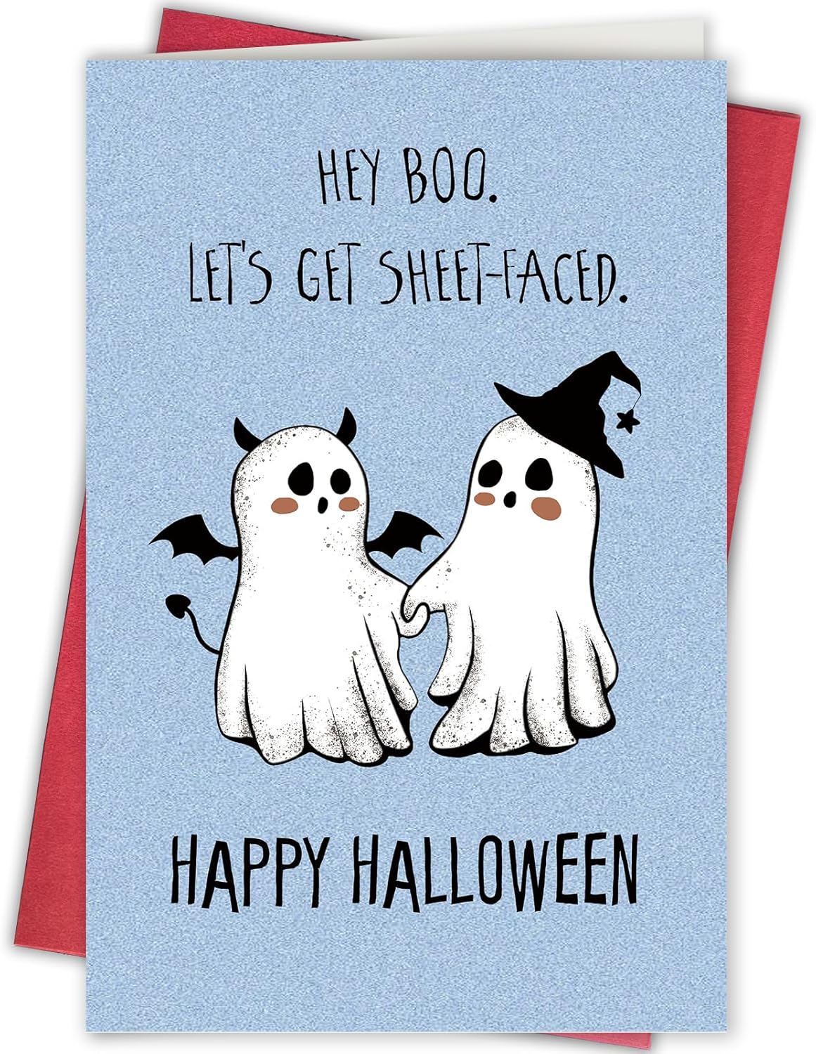 Ghost Happy Halloween Card for Boyfriend Girlfriend, Funny Halloween Card for Husband Wife, Hey Boo Let’s Get Sheet - Faced