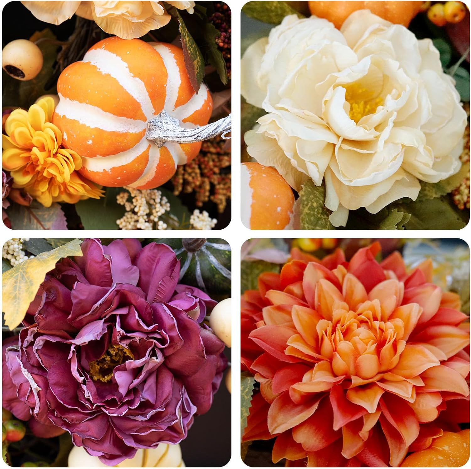 Fall Wreaths for Front Door 24 Inch Beautiful Fall Wreath with Pumpkins, Artificial Flowers & Leaves Harvest and Thanksgiving Pumpkin Fall Door Wreath for Indoor & Outdoor Autumn Decor