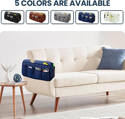 Miniatura 48 de MEHIDFY Organizador de sillón impermeable, organizador de reposabrazos de sofá, organizador reclinable antideslizante, soporte remoto para Gris
