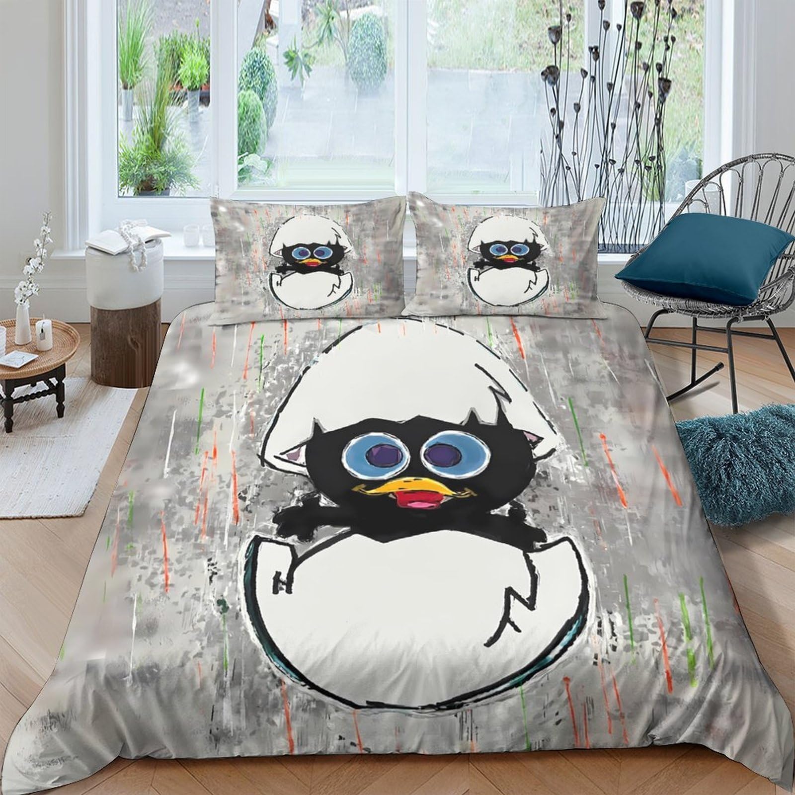 Ctjqhvkz Style-5 3D Printed Cartoon Eggshell Fitted Sheet Microfiber Soft Bedroom Decor Cute Chick Bed Cover For Home Dorm Single（135X200cm）