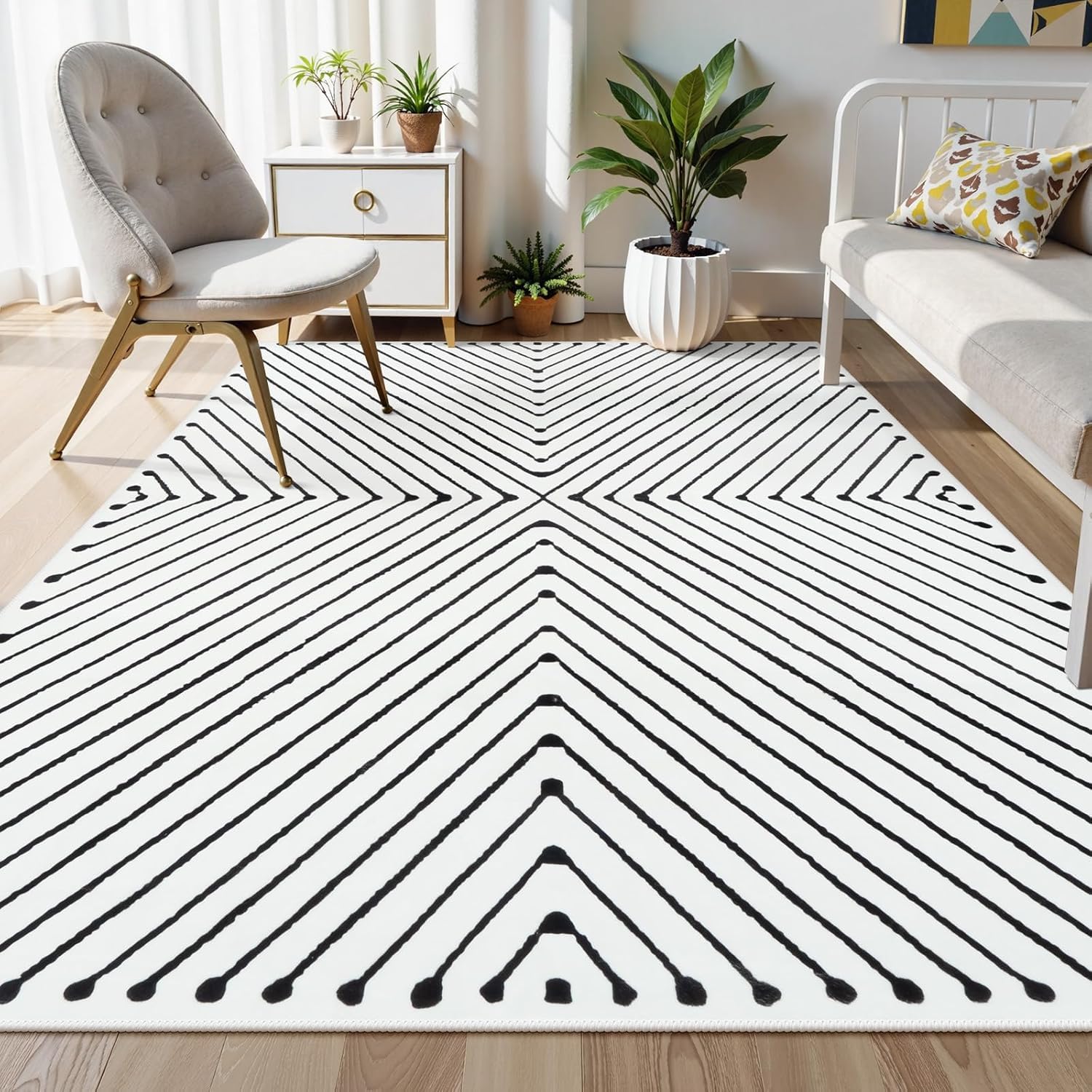 Tapis de cuisine antidérapant et lavable, design géométrique moderne noir