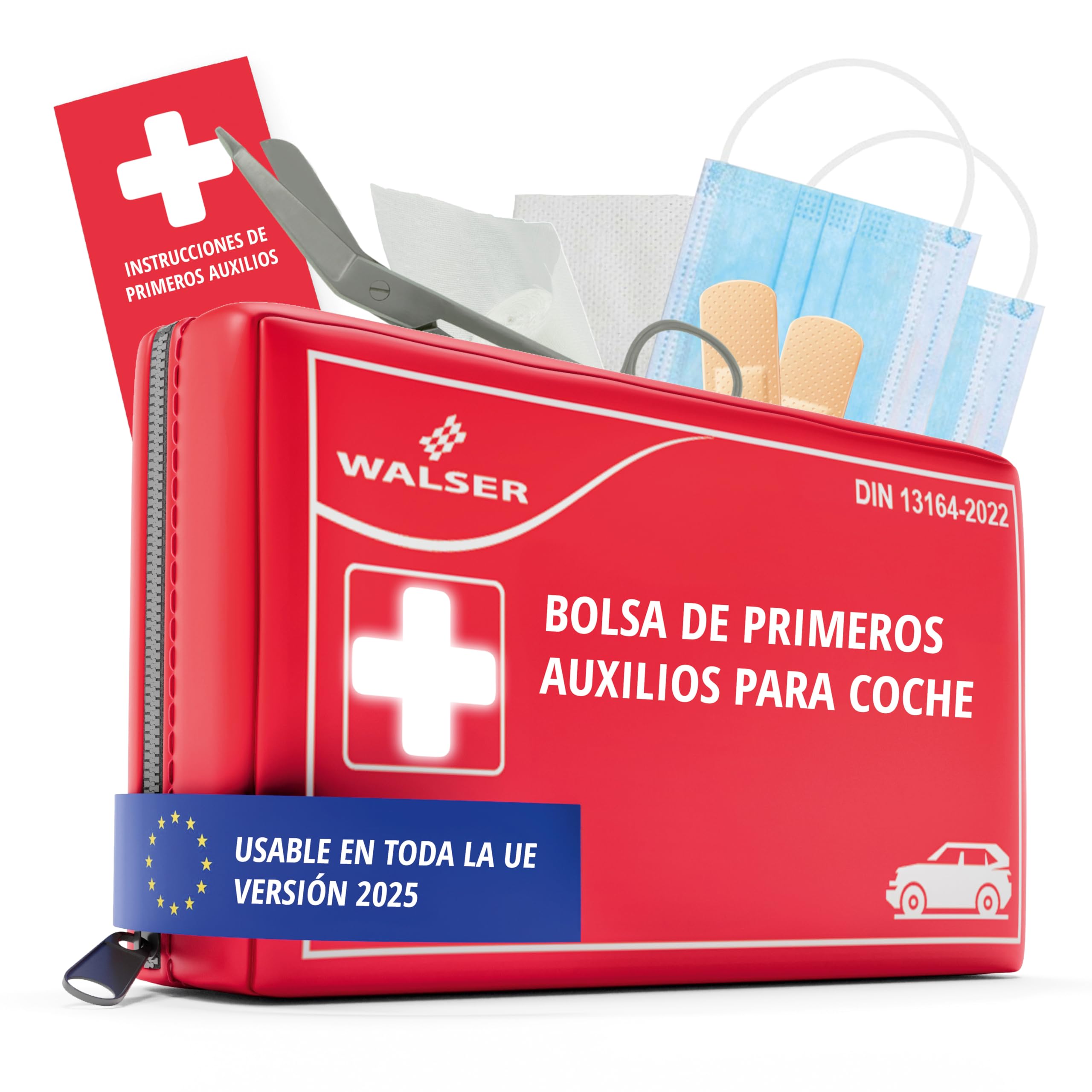 WALSER Bolsa de primeros auxilios para coche DIN 13164:2022 kit rojo 44283