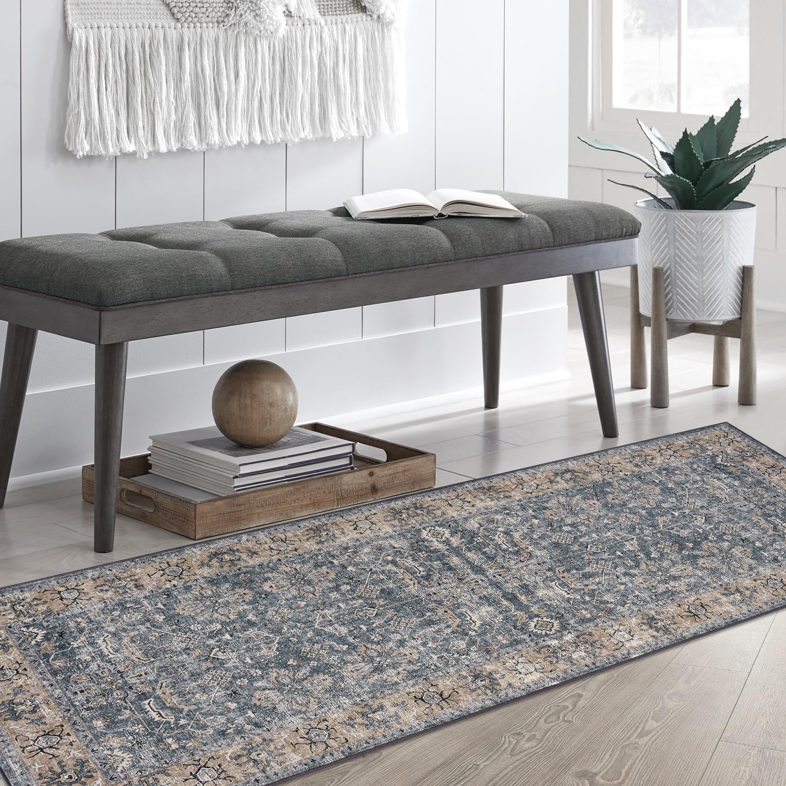 CIBTYHOH Washable Rug Rugs Living Room Carpet for Bedroom Vintage-Inspired Area Rug - Classic Floral Pattern,80 * 150 CM - Image 2