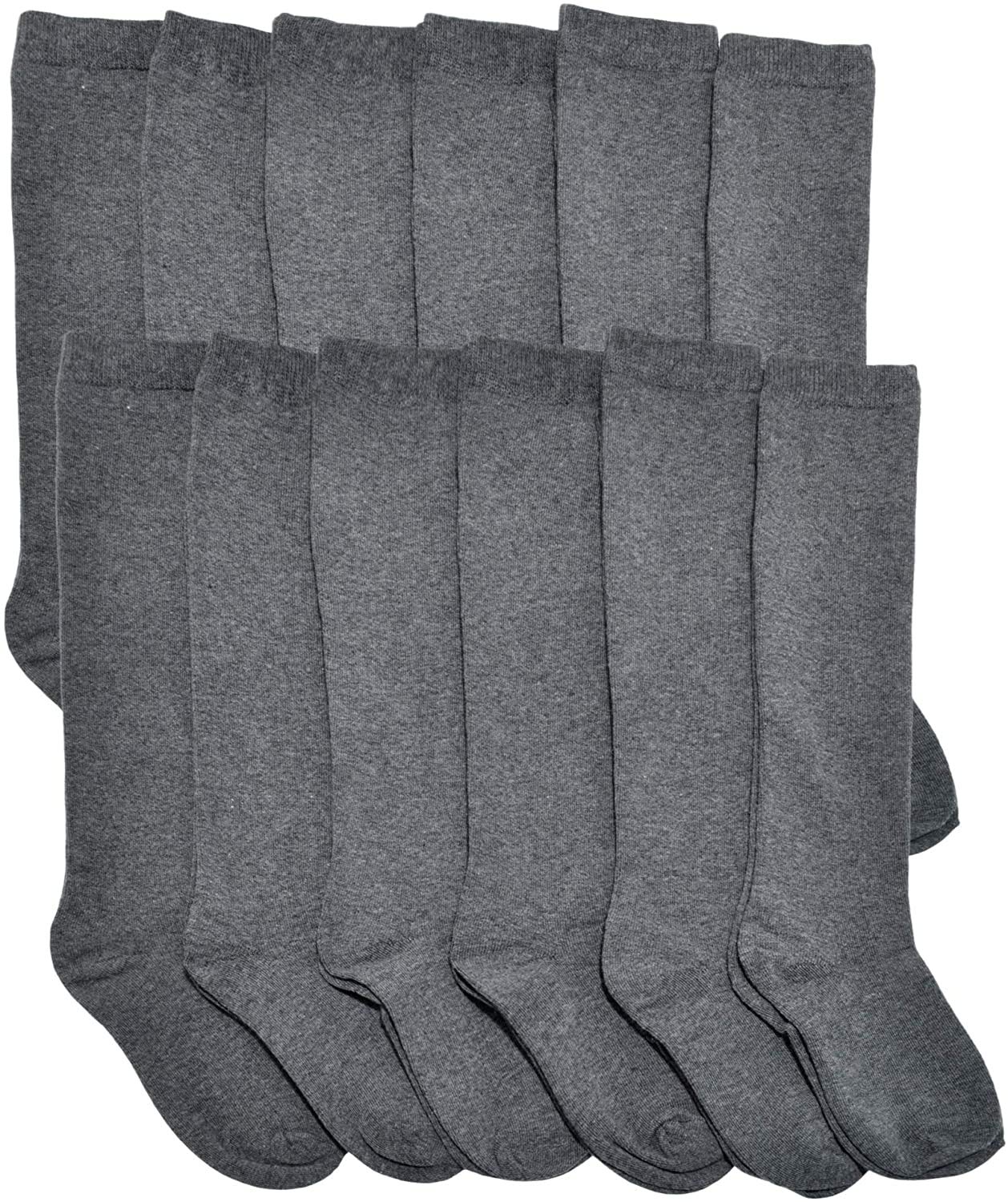 HaraDeco Pack 6 Calcetines Escolares 95% Algodón/Largo Hasta la Rodilla para Uniformes y Sport, Calcetines para Vestir Diario(Gris, 11-13 Y/Pack 6)