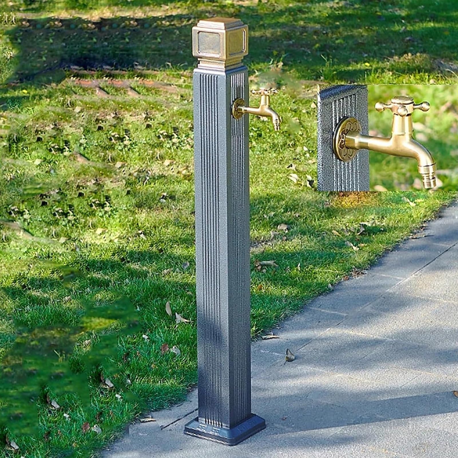 BHGFYXBS Freestanding Outdoor Garden Water Column, Aluminum Alloy Hose Stand With Frost-Free Faucet For Easy Water Access - Vertical Design,Gray C-110CM/43.3IN