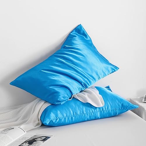 Miniatura 3 de NTBAY Paquete de 2 fundas de almohada estándar de satén para cabello y piel, lujosas y sedosas con cierre de sobre, 20 x 26 pulgadas, color azul rey