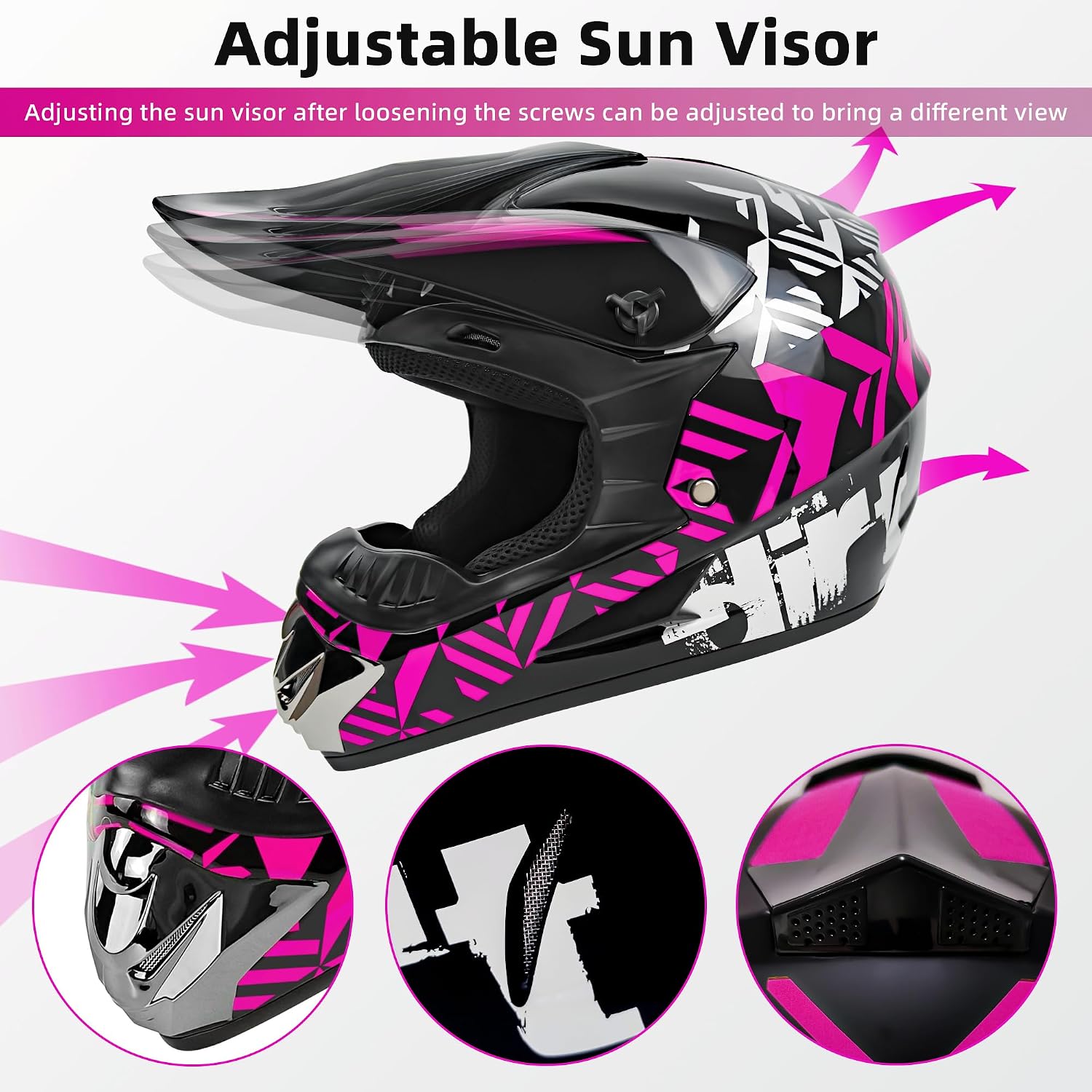 Youth Dirt Bike Helmets Kids Motocross, ATV, BMX, Four Wheeler Mountain Bike, Off-Road Motorcycle Helmet with Goggles, Gloves, Face Shield for Boys Girls - DOT Approved