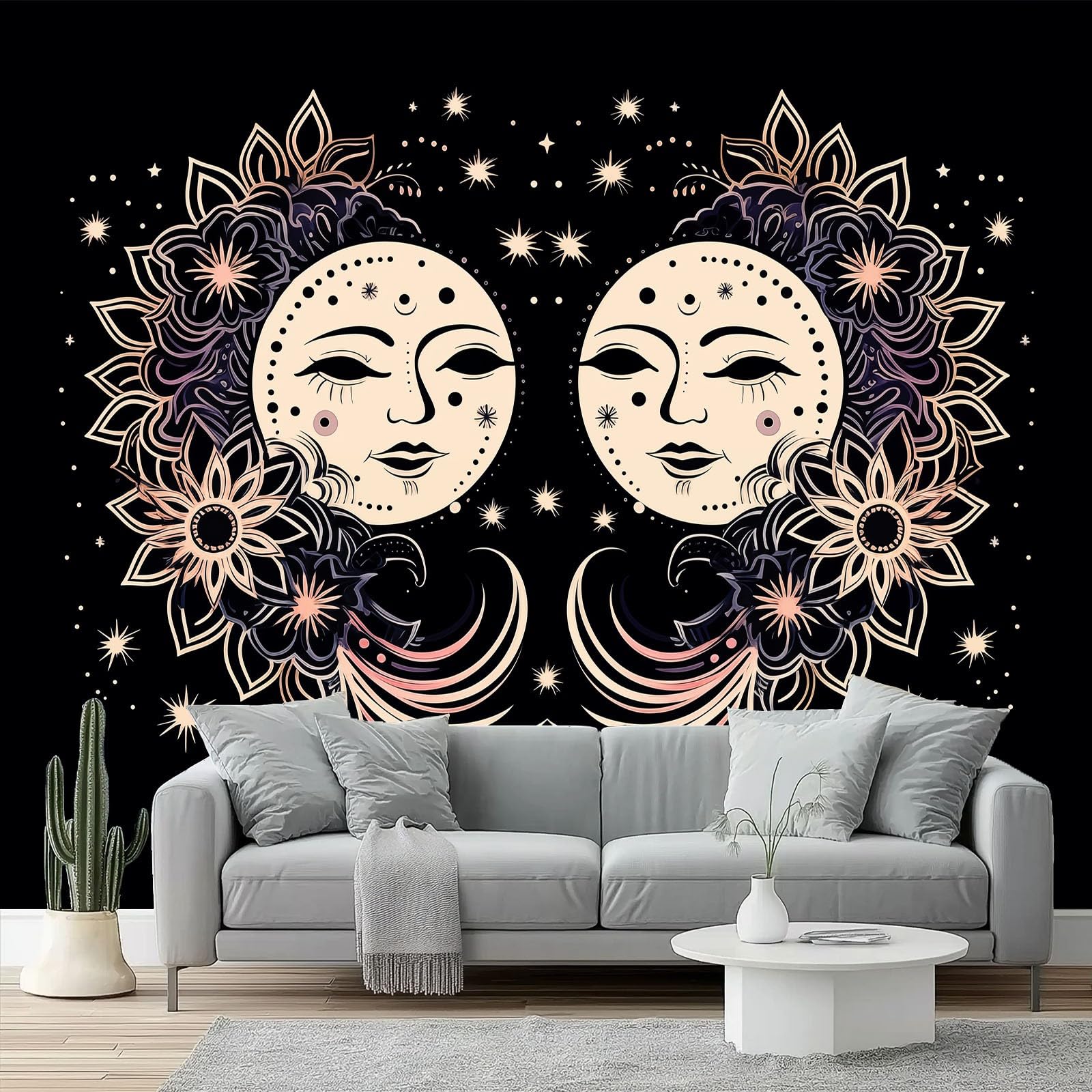 Fototapety Czeskie słońce kwiaty linie - tapeta z włókniny, wodoodporna i oddychająca - dekoracja ścienna do salonu, sypialni, biura - 400 x 280 cm, morelowa czerń