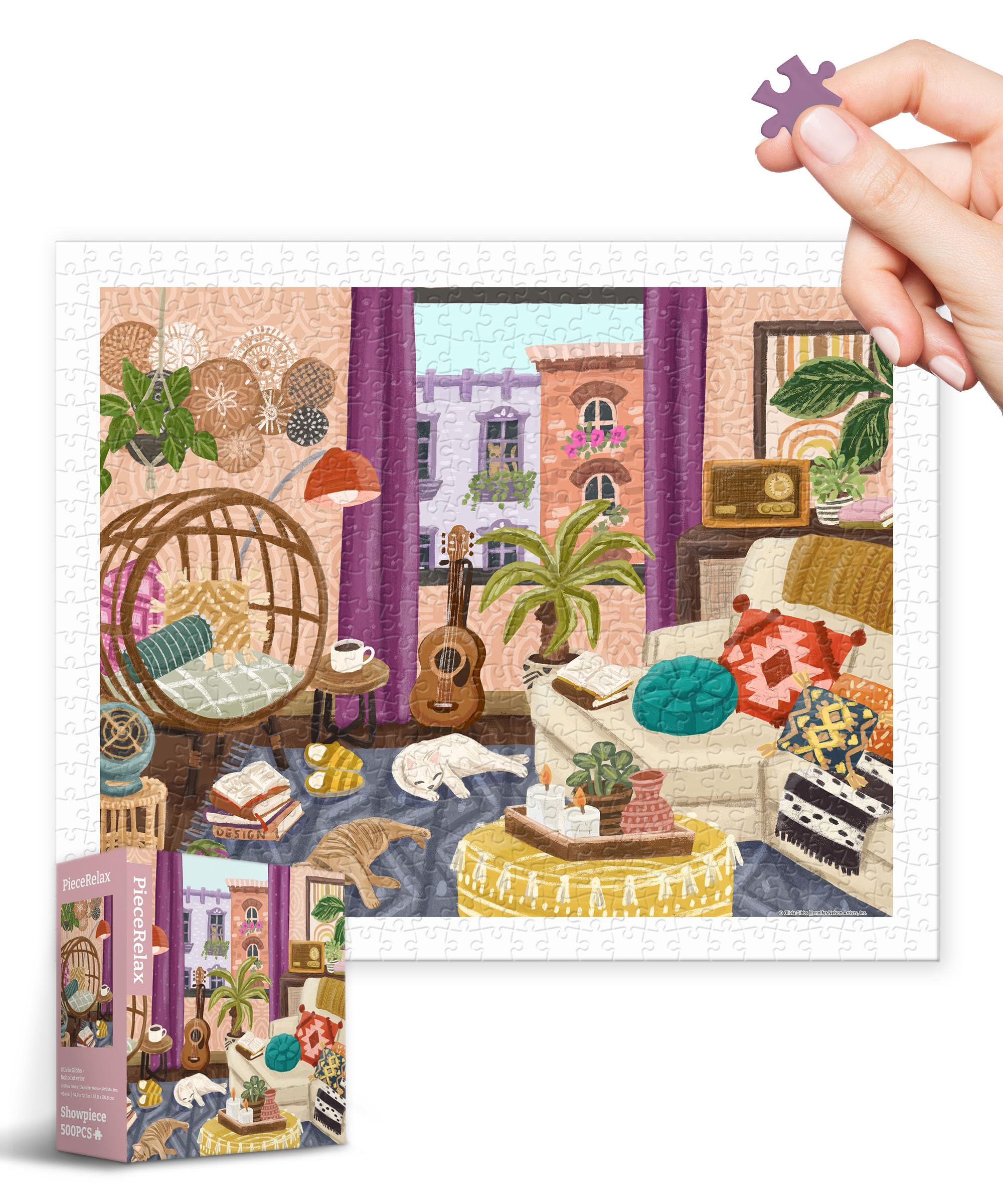 PieceRelaxPlastic Jigsaw Puzzles for Adults 500 Pieces - Olivia Gibbs - Boho Interior Most Satisfying Table Games and Gifts No Puzzle Mat Required [H3648]