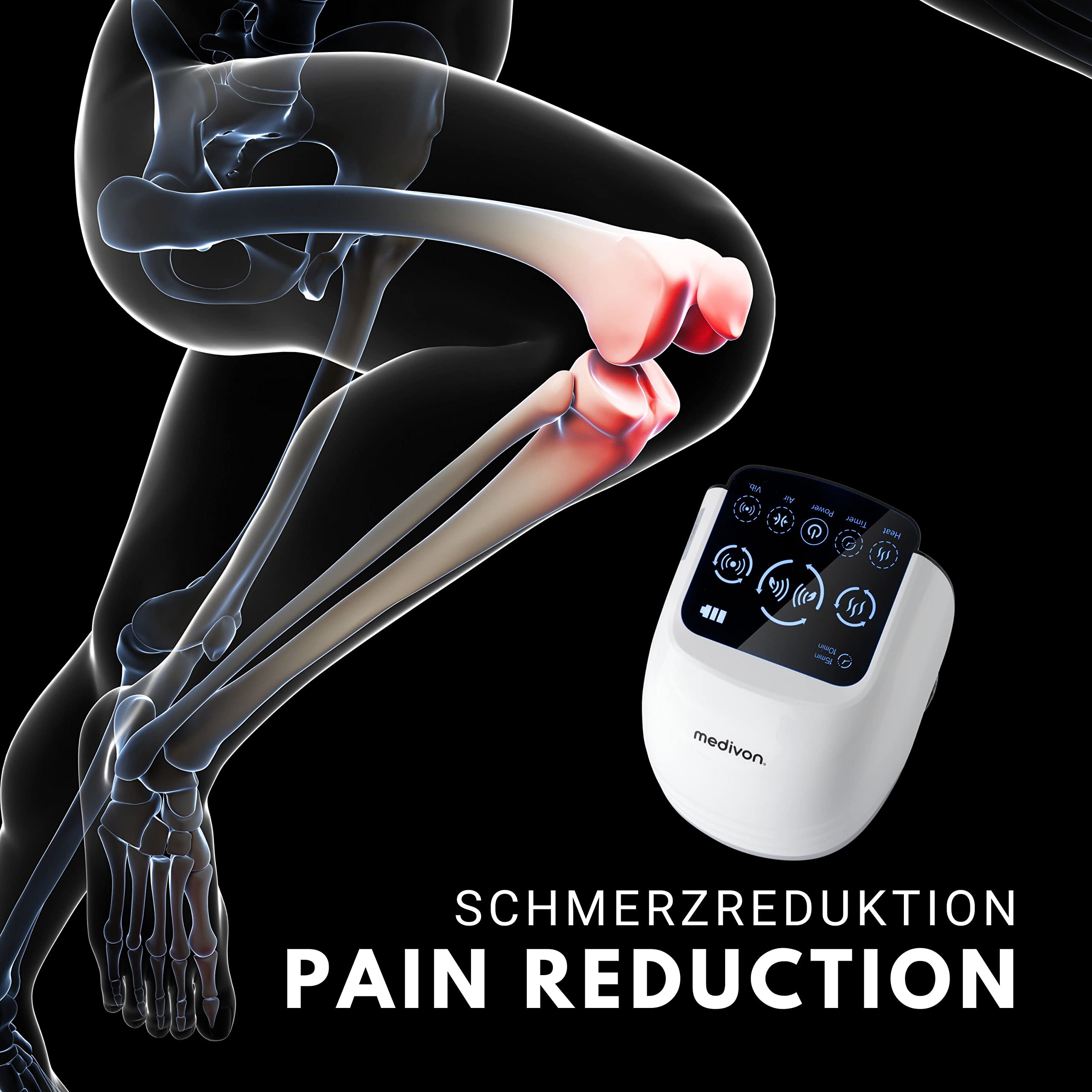 Medivon kabelloses Knie- und Ellbogenmassagegerät Kompressionsmassage Luftmassage Vibration Aufwärmmodus lindert Knieschmerzen, Tennisarmschmerzen - weiss