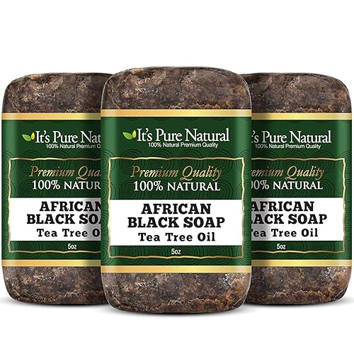 It's Pure Natural Barras de jabón africanas negras con árbol de té (paquete de 3) jabón orgánico crudo para cara y cuerpo, tratamiento del acné y