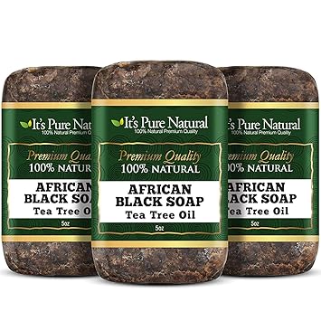 Amazon Com It S Pure Natural African Black Soap Bars With Tea Tree Oil Pack Of 3 Organic Raw Soap For Face Body Moisturizing Hydrating Cleansing Bars For Acne