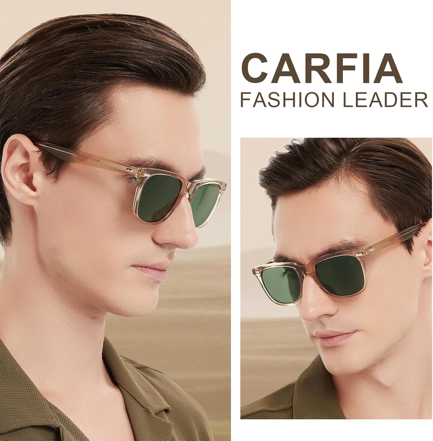 CARFIA Square Polarized Sunglasses for Men UV400 Protection Retro Acetate Italian Hand-crafted Driving Shades