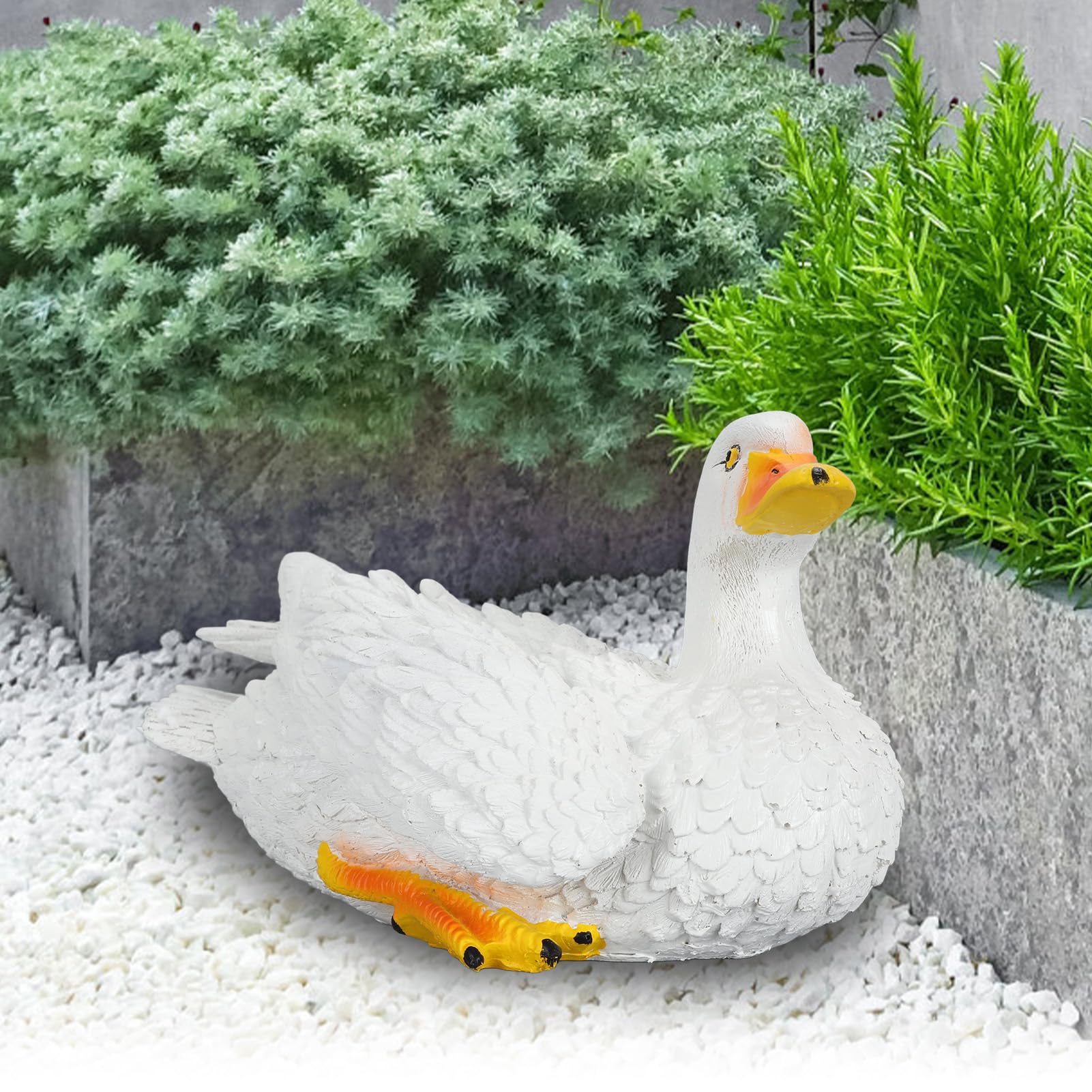Ornamento Di Anatra In Resina Bianco - Statua Da Giardino Realistica per Decorazione Esterni Cortile e Casa - Articolo Unico e Duraturo per Paesaggi Cortili e Ambienti Esterni