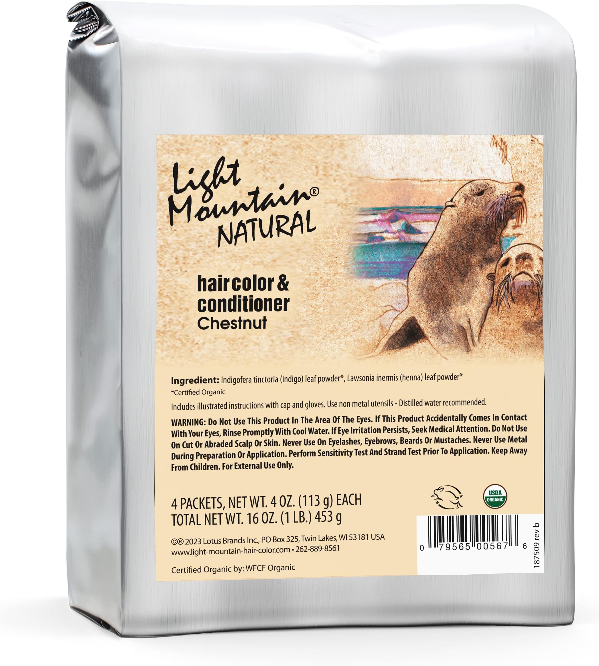 Light Mountain Henna Hair Color & Conditioner, Chestnut, Organic Henna Leaf Powder, Chemical-Free Semi-Permanent Hair Dye for Men & Women, 16 Oz