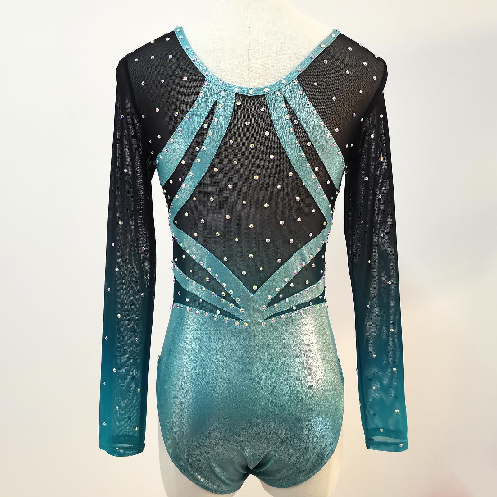 Justaucorps de gymnastique pour fille en élasthanne extensible bleu et noir, ajustement personnalisé, vêtements d'entraînement et de compétition pour femme