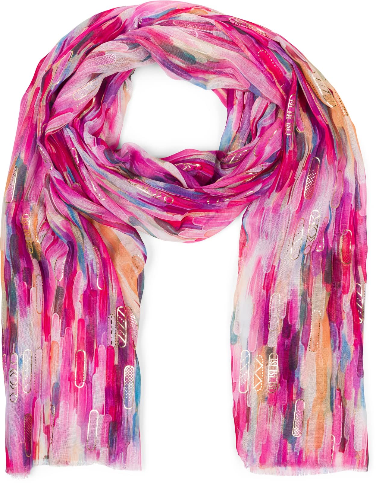 styleBREAKER Women's Scarf with Colorful Striped Gradient Pattern and Metallic Accents, Multicolored Striped Stole 01016222, Colour:Pink-