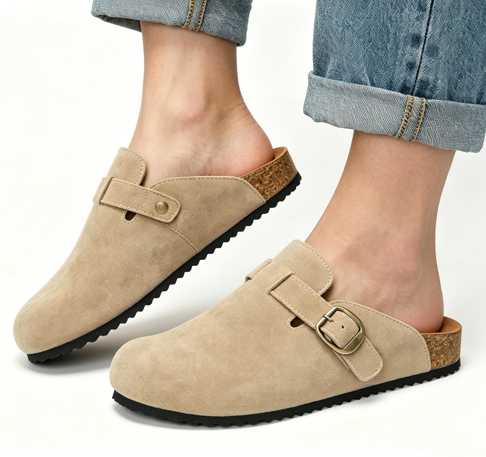 Dokela Mules et Sabots Homme Femme Chaussons avec Liège Confortables Pantoufles Cuir Chaussures Antidérapants Semelle
