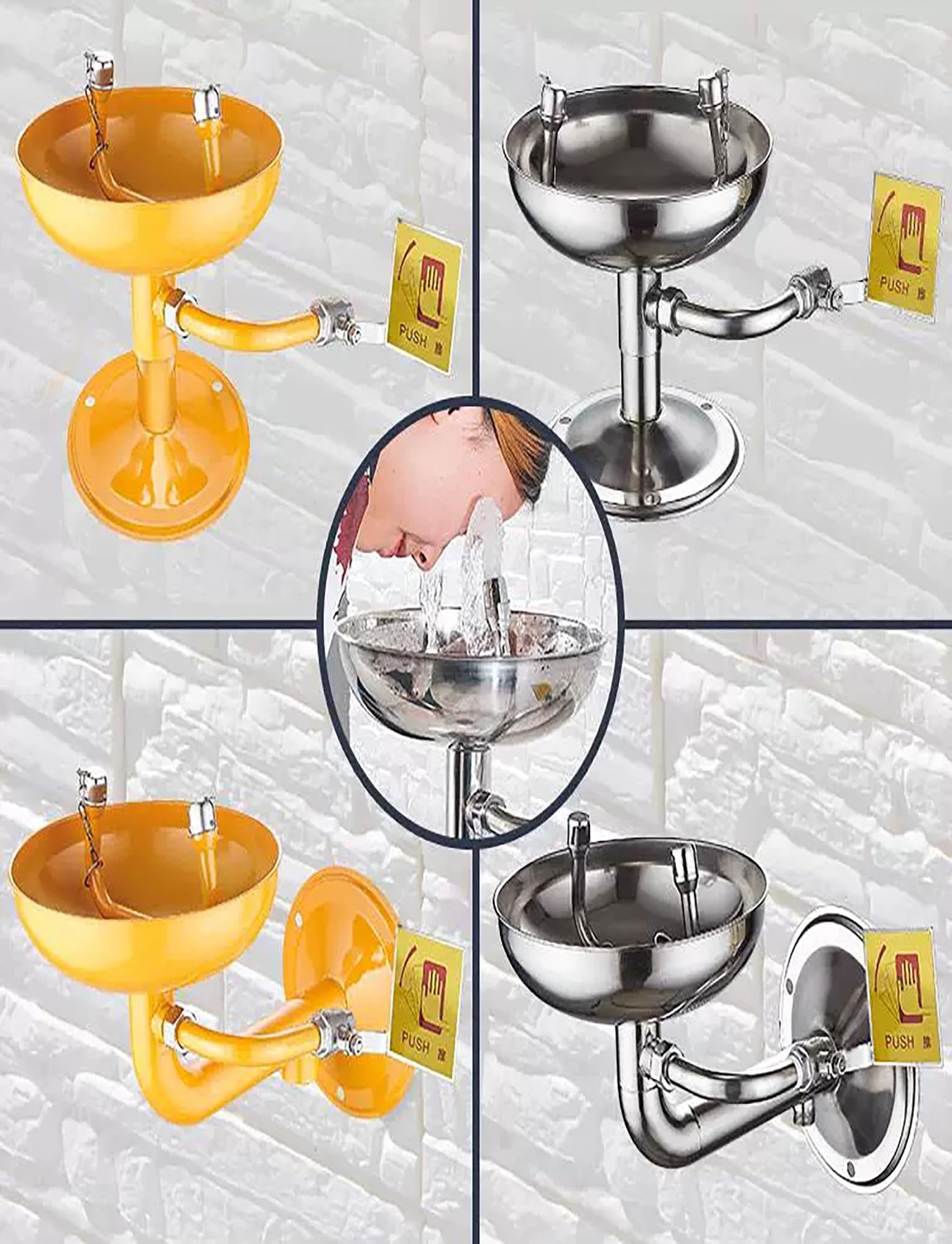 Lavaojos de emergencia de pared, estación de ducha lavaojos con cuenco de acero inoxidable, lavaojos con interruptor manual(Silver,Desktop)