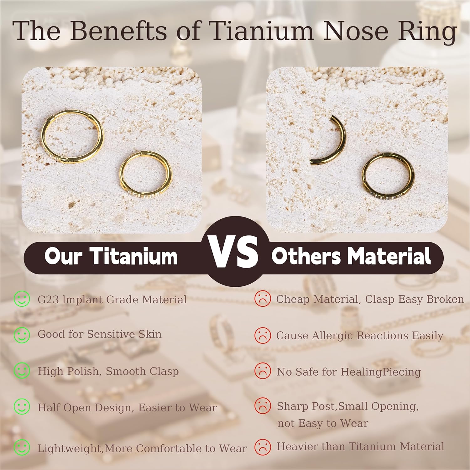 limerencia G23 Titanium Nose Ring Hoop,8mm/10mm Cubic Zirconia Nose Ring Cartilage Hoop Earring Septum Ring Tragus Conch Helix Daith Lip Piercing Jewelry for Women Men - Image 3