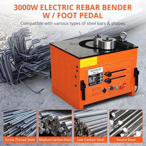 3000W Electric Rebar Bender up to 1.3 inch with Our Electric Bender - Achieve 0-180 Angles, Operate with Convenient Foot Pedal Switch, Powerful 3000W Motor