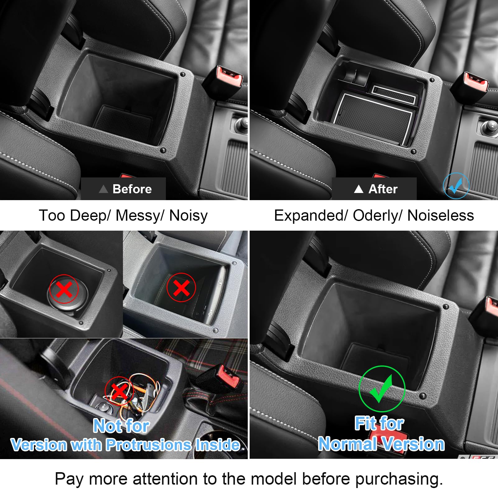 Boîte de Rangement pour Accoudoir Compatible avec VW Golf 7 7.5 2013-2019, Golf 7 Organisateur de Console Centrale, Plateau Rangement d'accoudoir avec Tapis Antidérapants (Blanc)