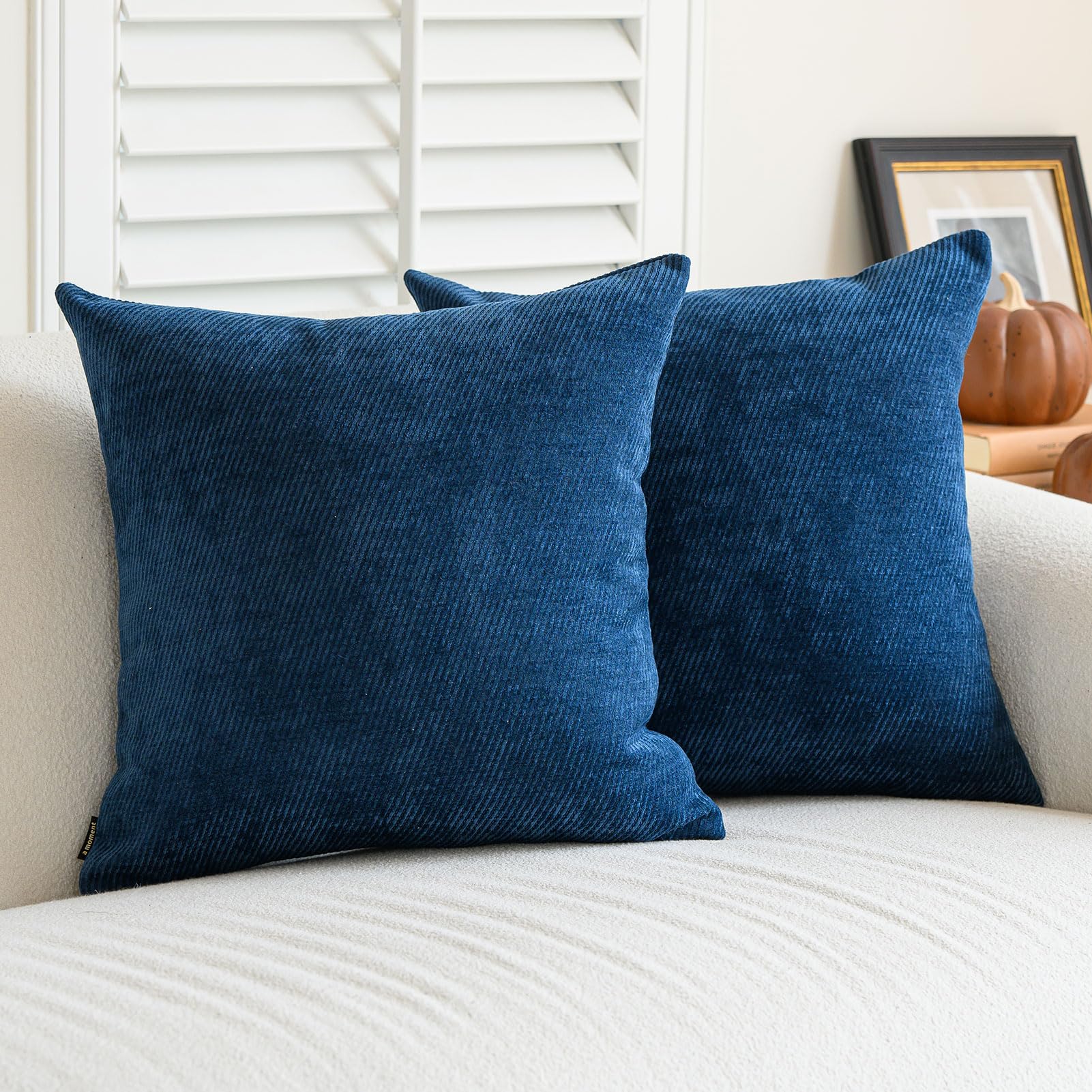 a moment Pack of 2 Decorative Chenille Cushion Cover Throw Pillow Covers with Twill Cushion Covers for Sofa Living Room Couch Bed 18x18 Inch Blue