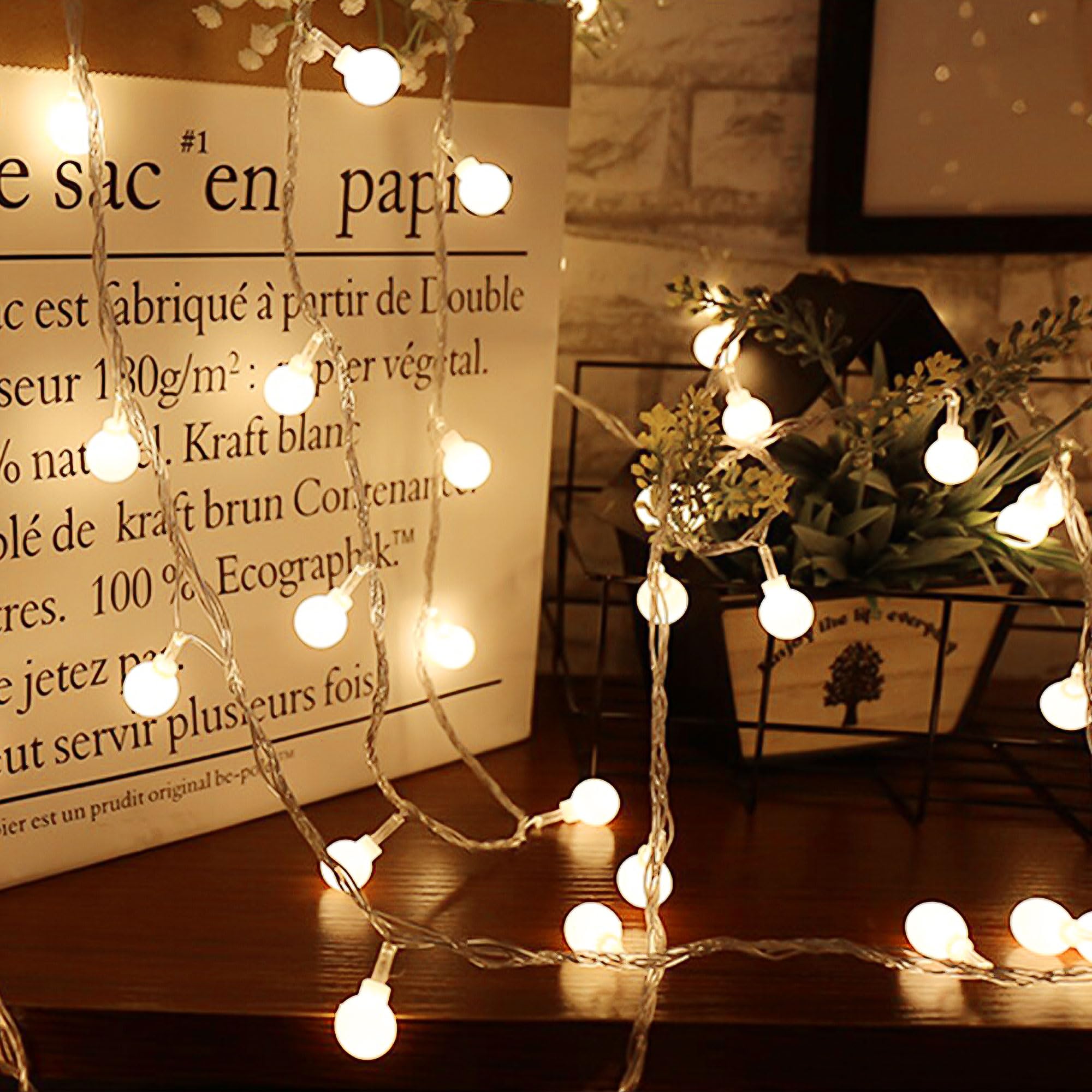 Bonnov 5M Lichterkette Innen, 40LEDs Globe Lichterkette, Innen Deko USB Lichterkette Glühbirne, Warmweiß, 5V, IP42, Lichterkette Außen für Garten Dekoration, Weihnachten Deko