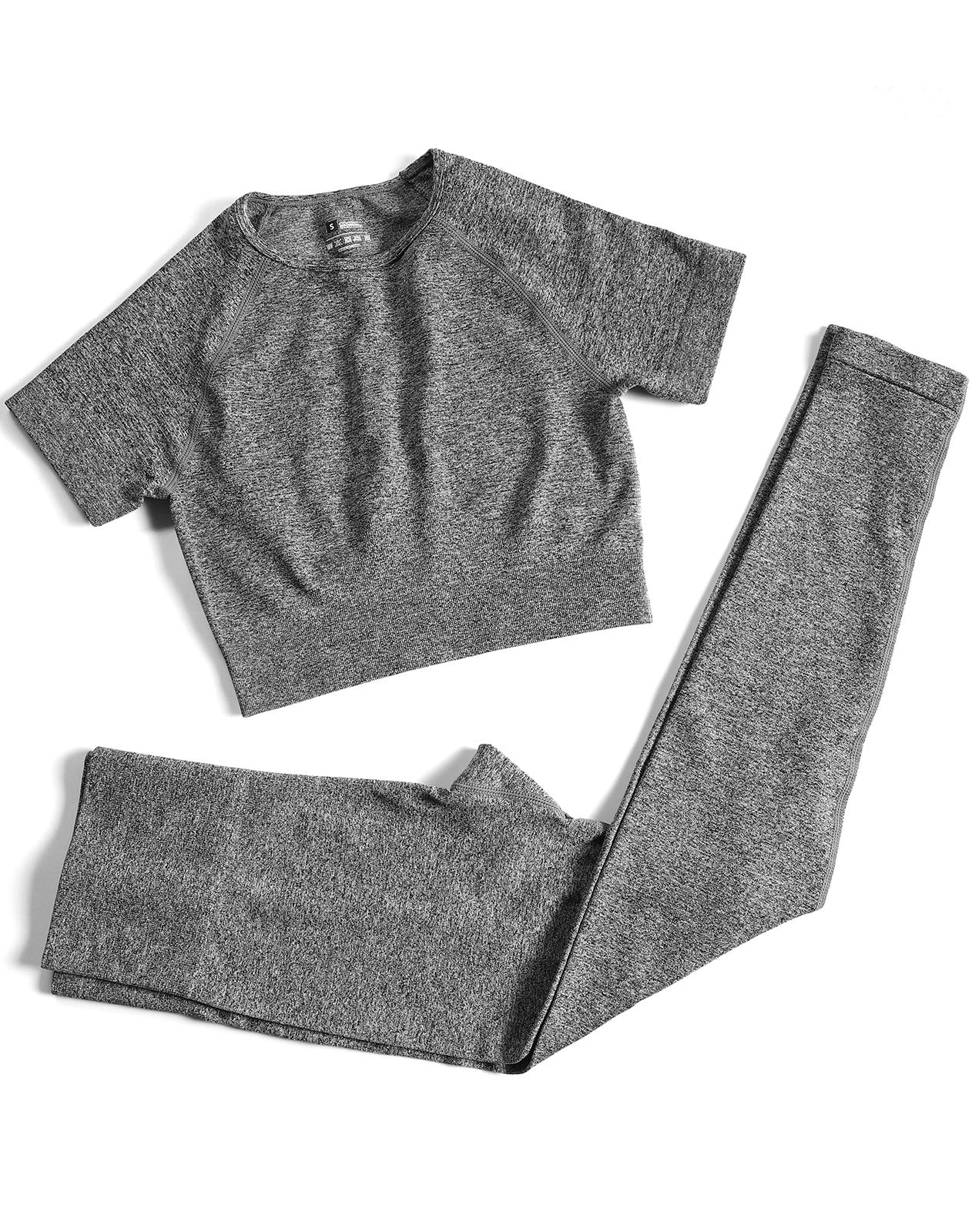 PINKSAVIORWorkout Sets for Women Two Piece Outfits Seamless High Waist Leggings Yoga Crop Tops Athletic Sports Gym Sets